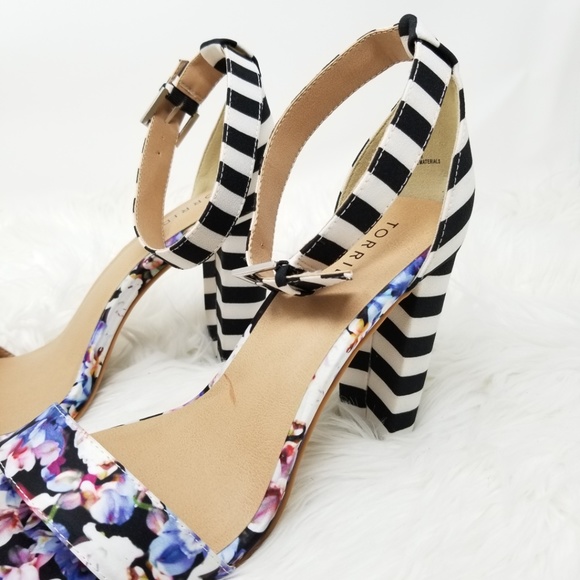 Torrid Floral Stripe Chunky Heels Size 10W - Picture 4 of 7